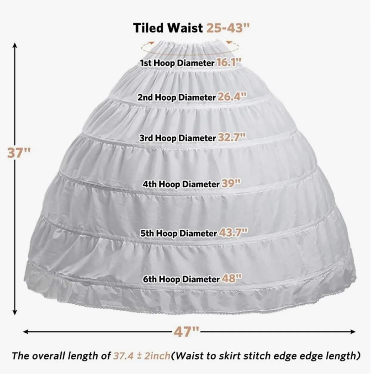 Crinoline 6 Hoops Nylon Slips Wedding Petticoats for Ball Gown Princess Dresses sold by My Chic Dress product image thumbnail 3