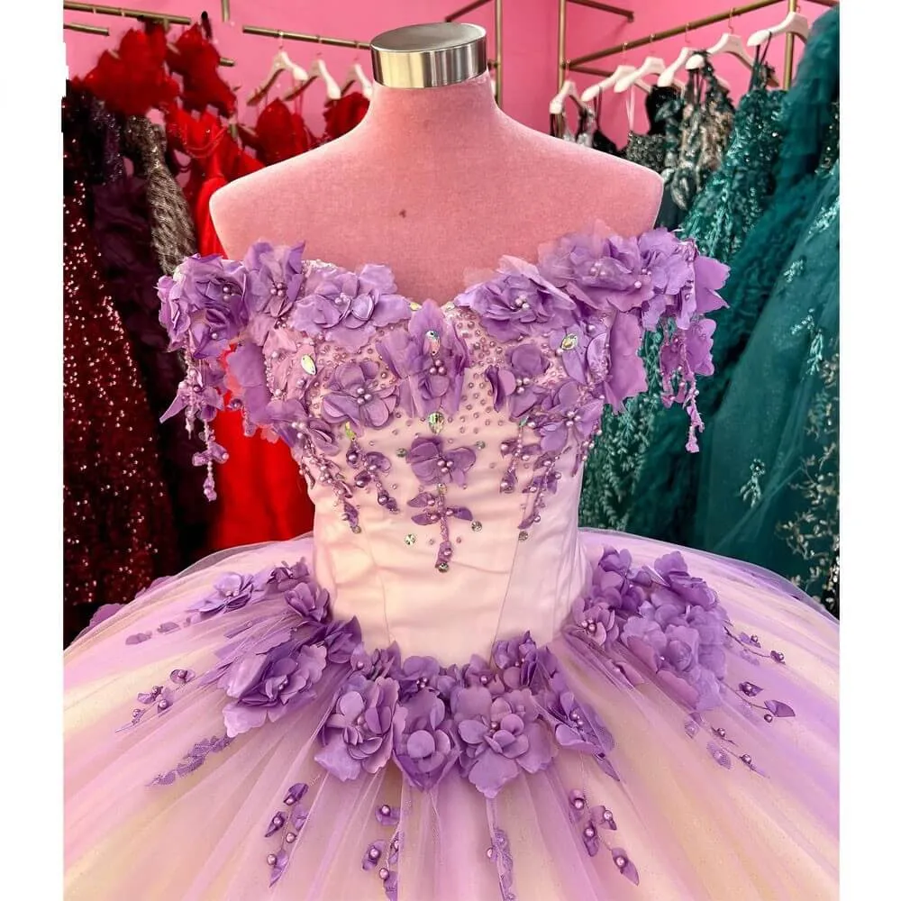 Off Shoulder 2025 Lilac Sweet 16 Dress 3D Flowers Corset Quinceanera Dresses sold by My Chic Dress product image thumbnail 2