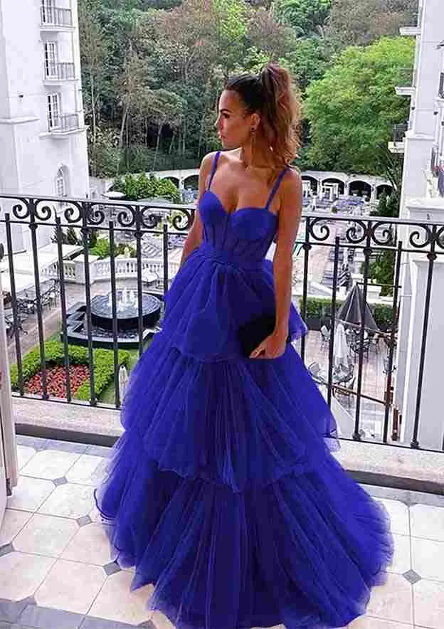Royal Blue Evening Formal Dresses Layered Tulle Long Prom Dresses A-Line sold by My Chic Dress