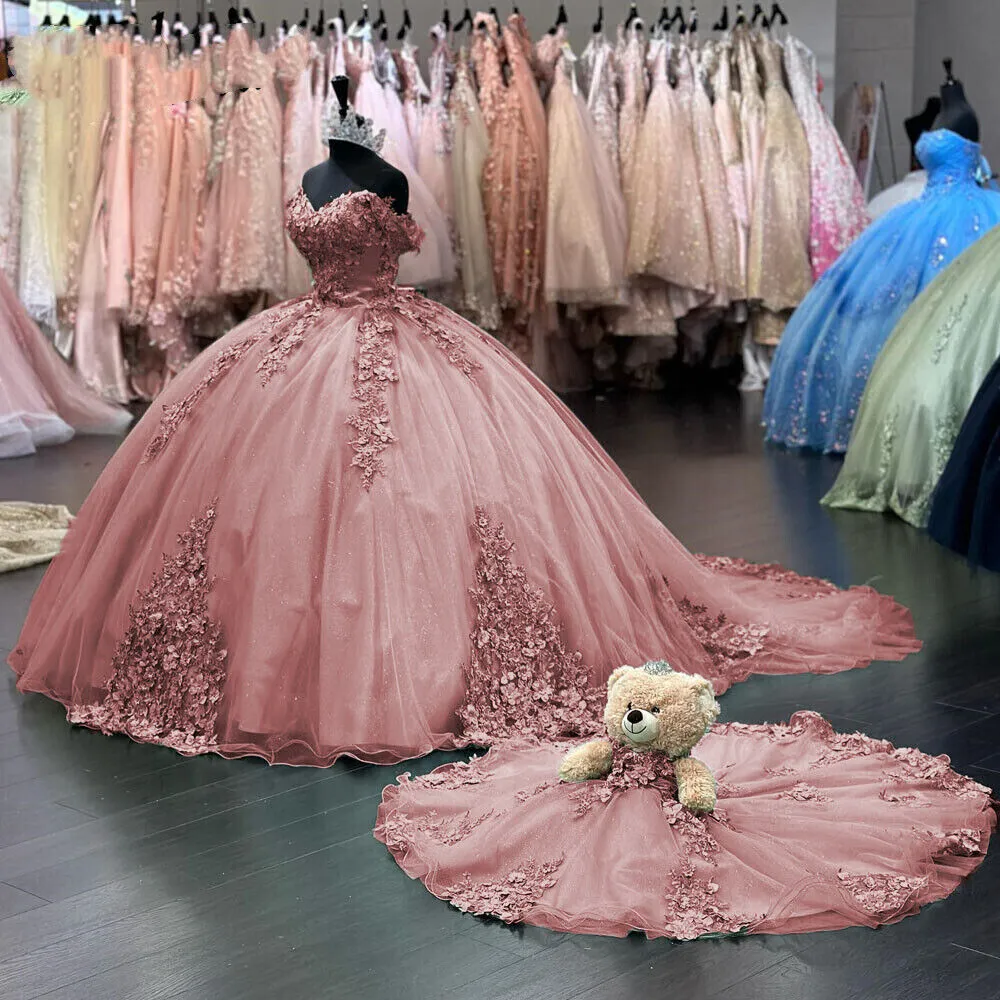 3D Flower Sage Green Quince Dresses Off Shoulder Sweet 15 Birthday Party sold by My Chic Dress product image thumbnail 5