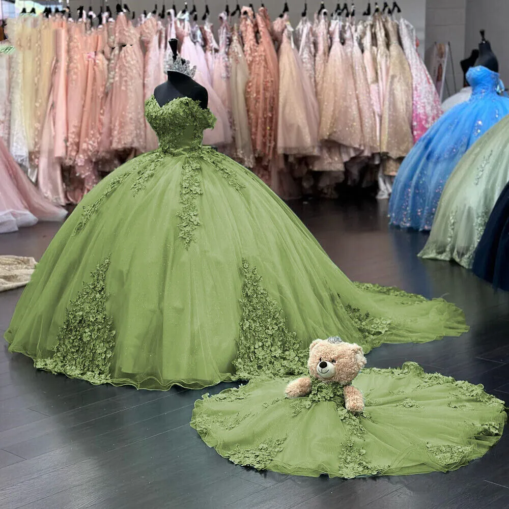 3D Flower Sage Green Quince Dresses Off Shoulder Sweet 15 Birthday Party sold by My Chic Dress