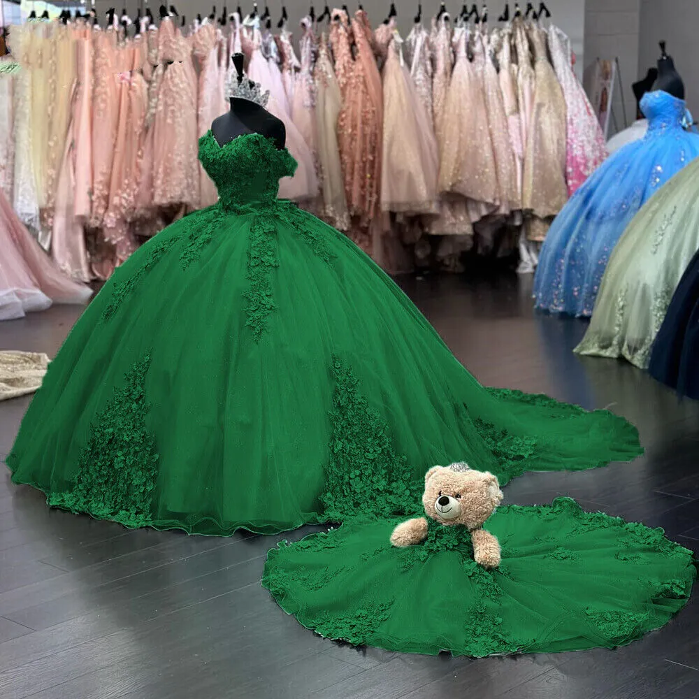 3D Flower Sage Green Quince Dresses Off Shoulder Sweet 15 Birthday Party sold by My Chic Dress product image thumbnail 3