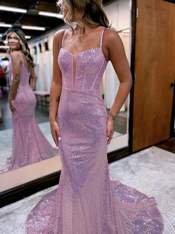 Pink Sequins Evening Dresses UK Mermaid Long Formal Gowns sold by My Chic Dress product image thumbnail 3