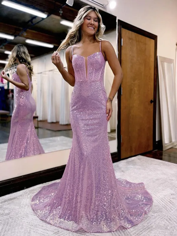 Pink Sequins Evening Dresses UK Mermaid Long Formal Gowns sold by My Chic Dress