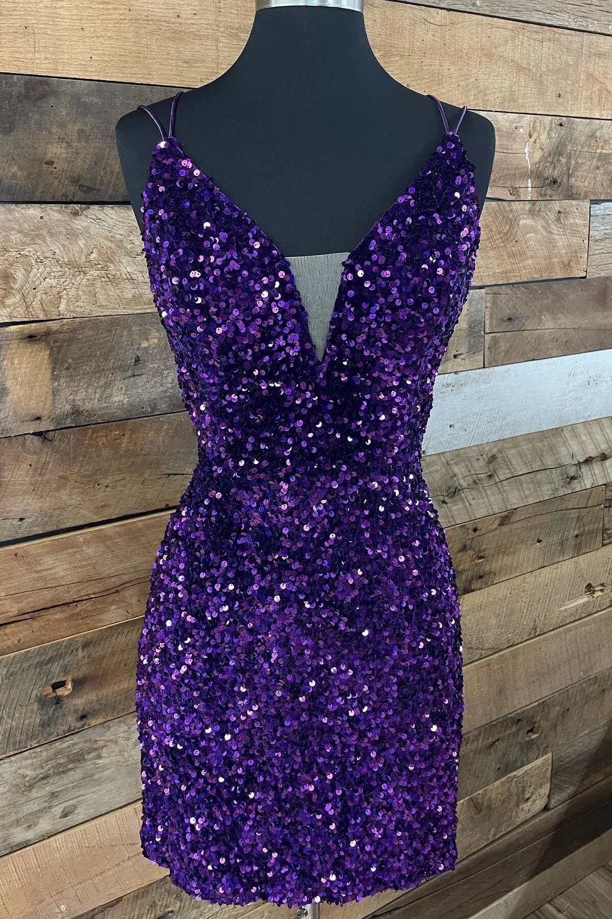 Cheap Homecoming Dresses Purple Sequin Hoco Dress Straps sold by My Chic Dress