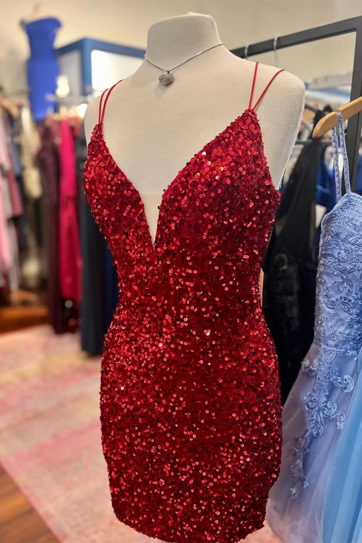 Cheap Homecoming Dresses Purple Sequin Hoco Dress Straps sold by My Chic Dress product image thumbnail 3