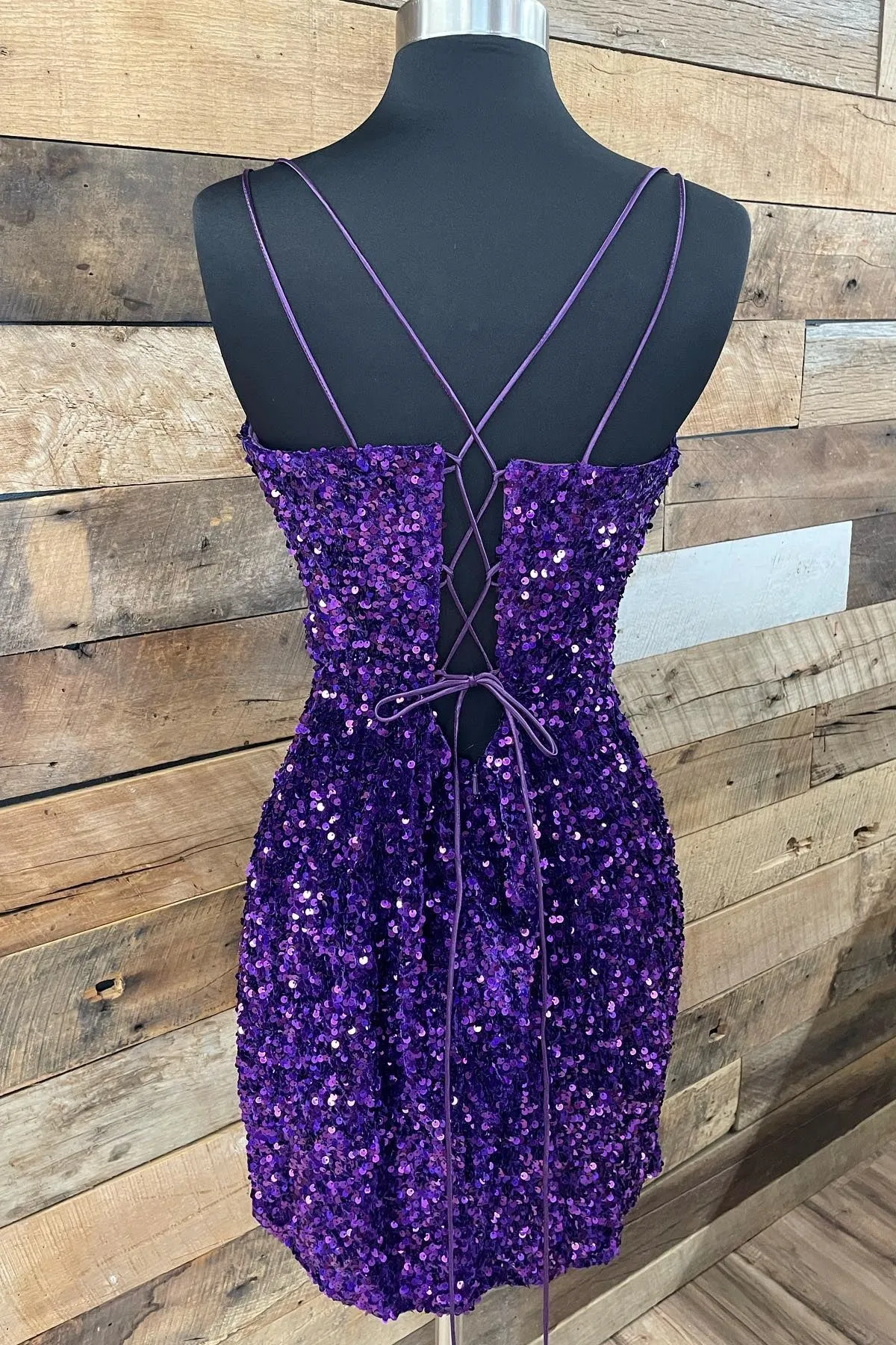 Cheap Homecoming Dresses Purple Sequin Hoco Dress Straps sold by My Chic Dress product image thumbnail 2