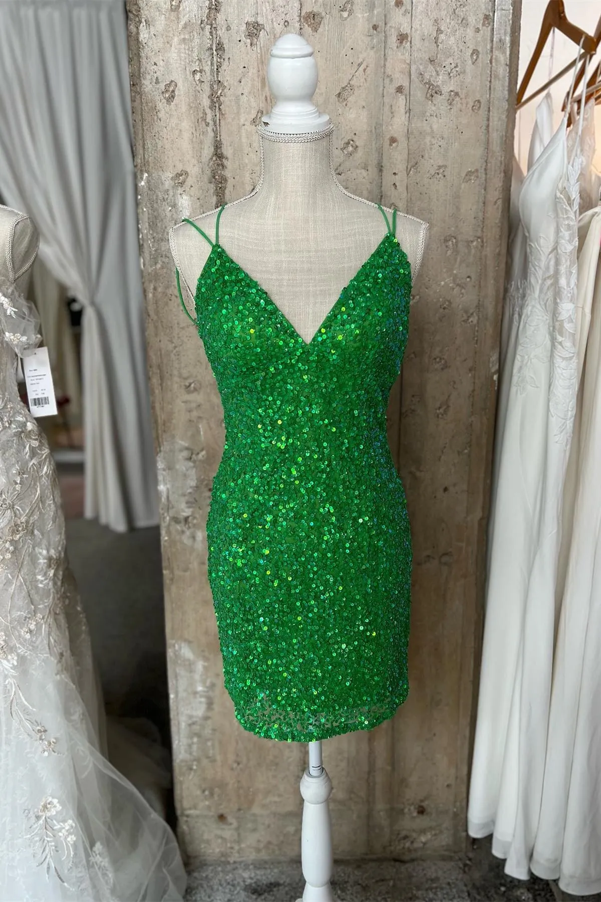 Green Sequin 2025 Homecoming Dresses V Neck Straps Bodycon Mini Hoco Dress sold by My Chic Dress product image thumbnail 3