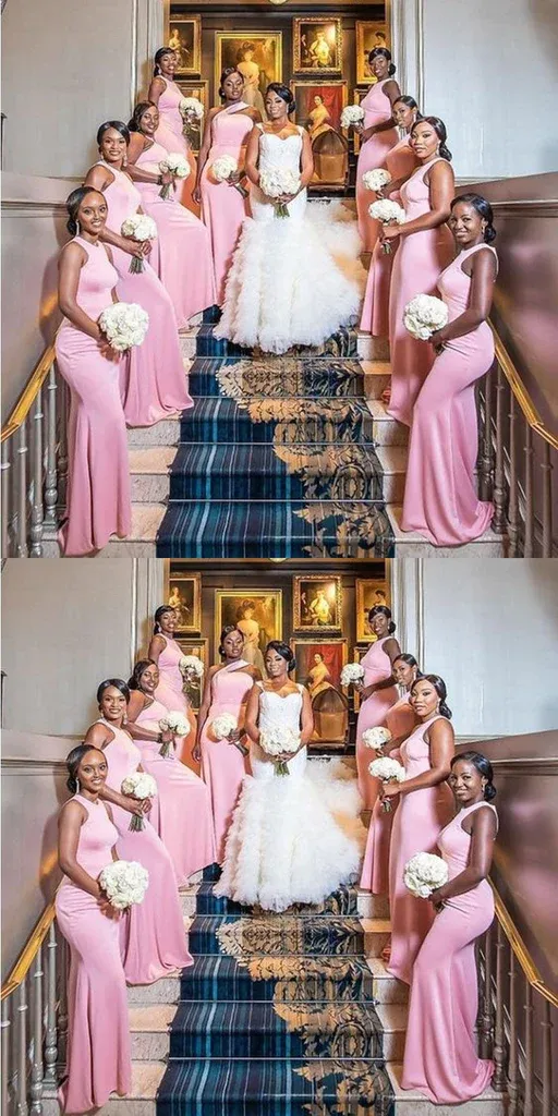 Cheap Pink Bridesmaid Dresses Mismatched Mermaid Long Satin Wedding Party Dress sold by My Chic Dress product image thumbnail 2