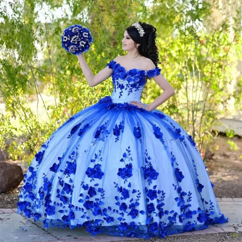 Royal Blue Quinceanera Dresses Princess Beaded Pearls Sweet 15 Dress 3D Flowers sold by My Chic Dress