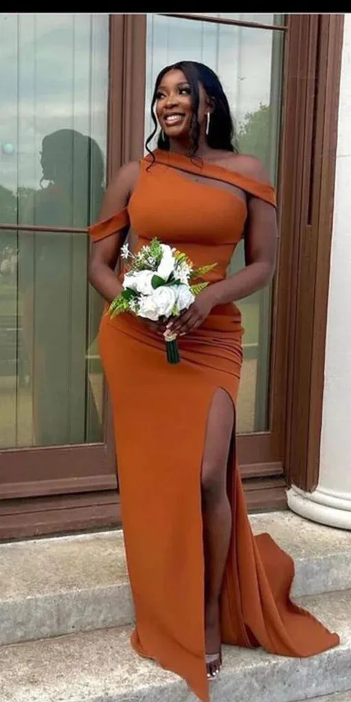 Unique Orange Mermaid Wedding Guest Dress Fall Long Beach Formal Bridesmaid Dresses sold by My Chic Dress product image thumbnail 2