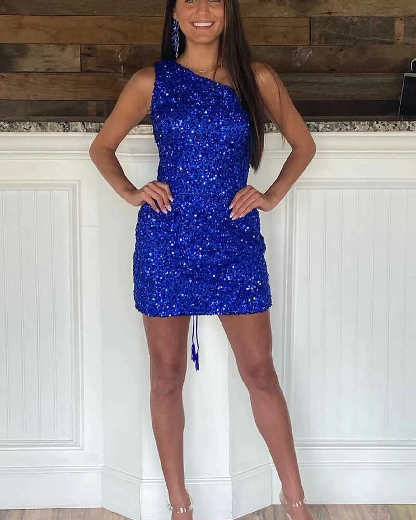 Cheap Royal Blue 2025 Homecoming Dresses Sequin One Shoulder Short Hoco Dress sold by My Chic Dress