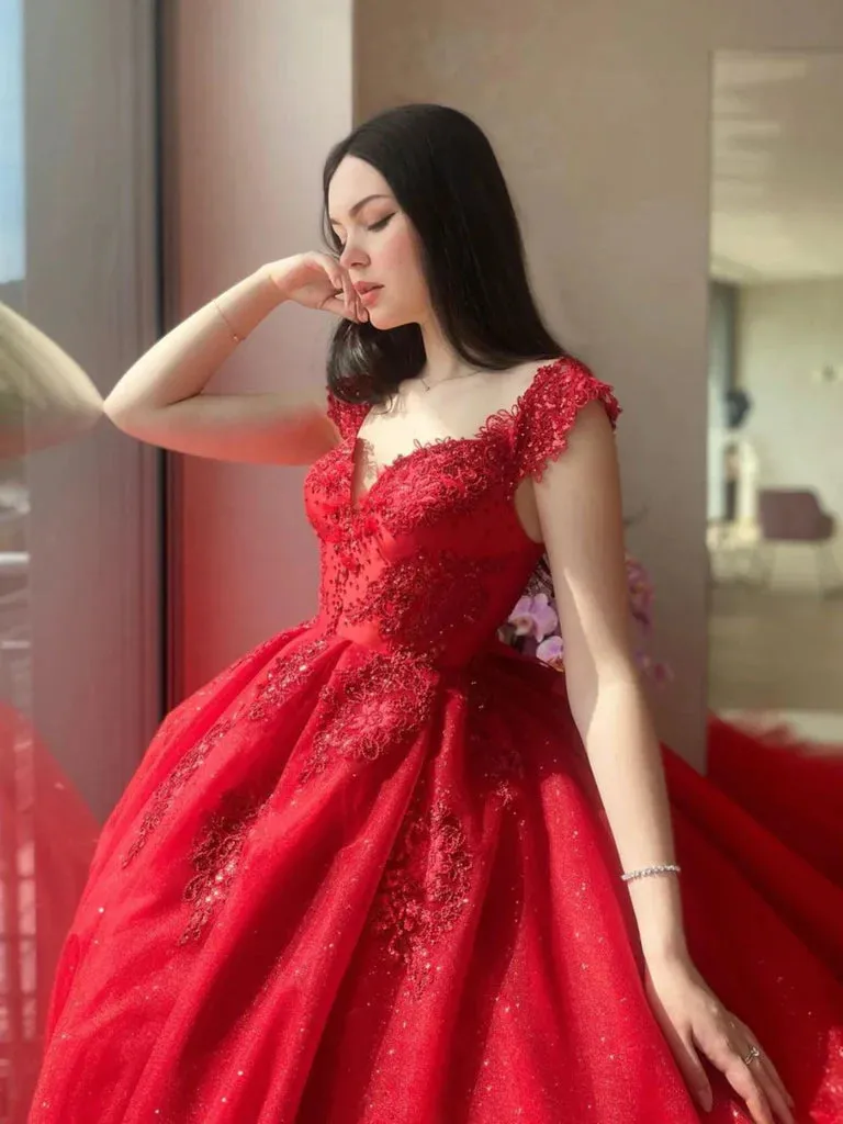 2025 Red Wedding Dresses Lace Off Shoulder Beaded Tulle Long Quince Dresses Sequin sold by My Chic Dress product image thumbnail 3
