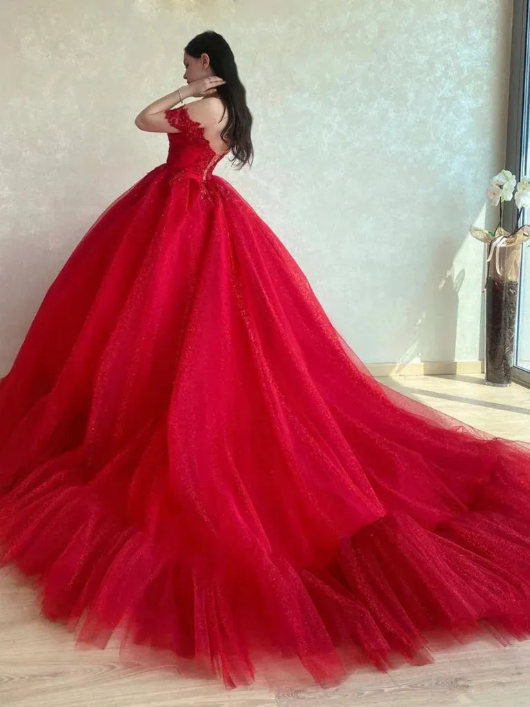 2025 Red Wedding Dresses Lace Off Shoulder Beaded Tulle Long Quince Dresses Sequin sold by My Chic Dress product image thumbnail 2