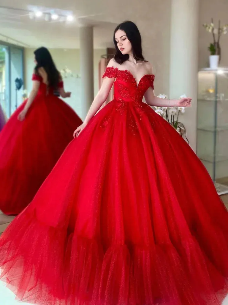 2025 Red Wedding Dresses Lace Off Shoulder Beaded Tulle Long Quince Dresses Sequin sold by My Chic Dress
