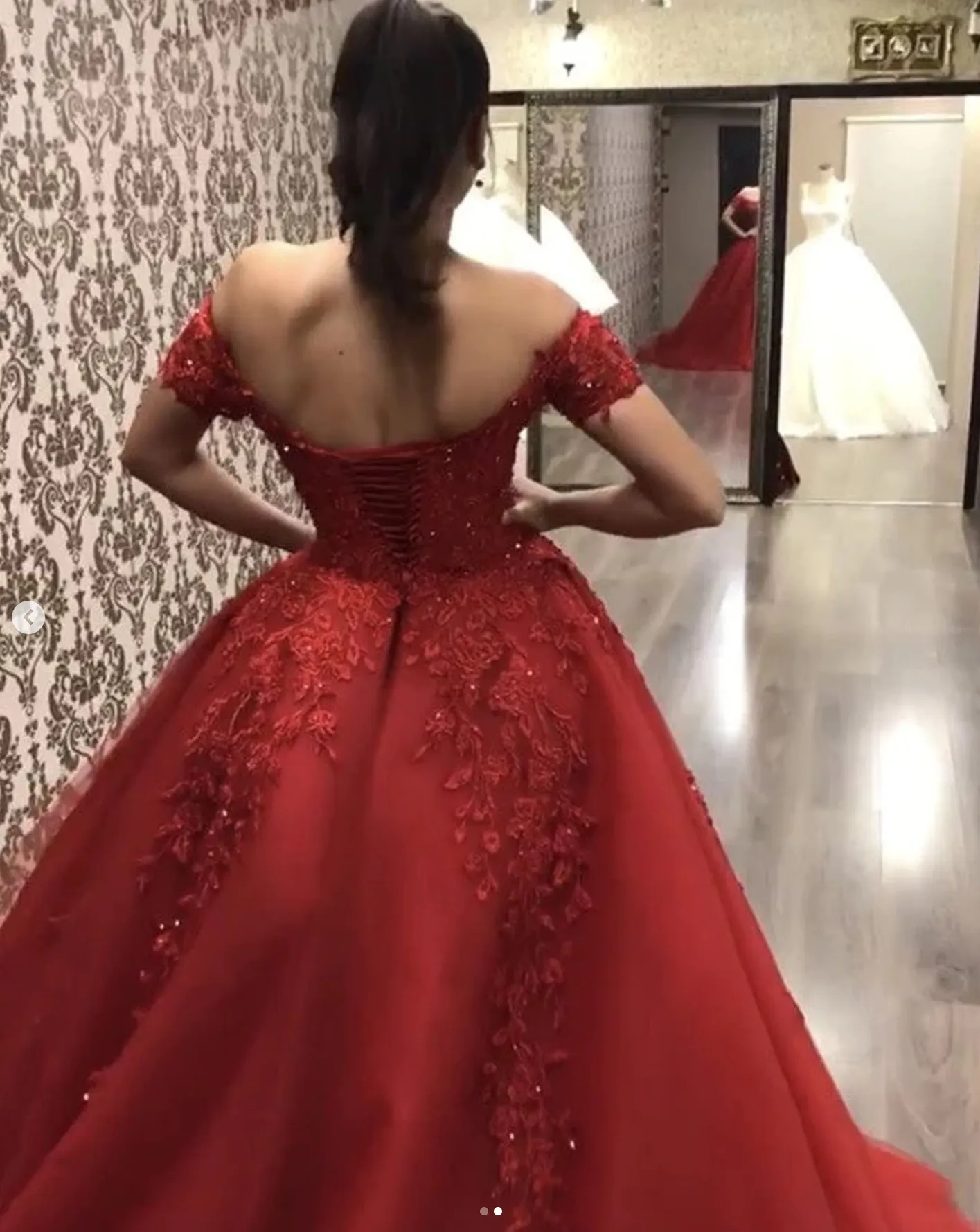 Off the Shoulder Red Wedding Dresses Ball Gown Lace Quinceanera Dresses sold by My Chic Dress product image thumbnail 2