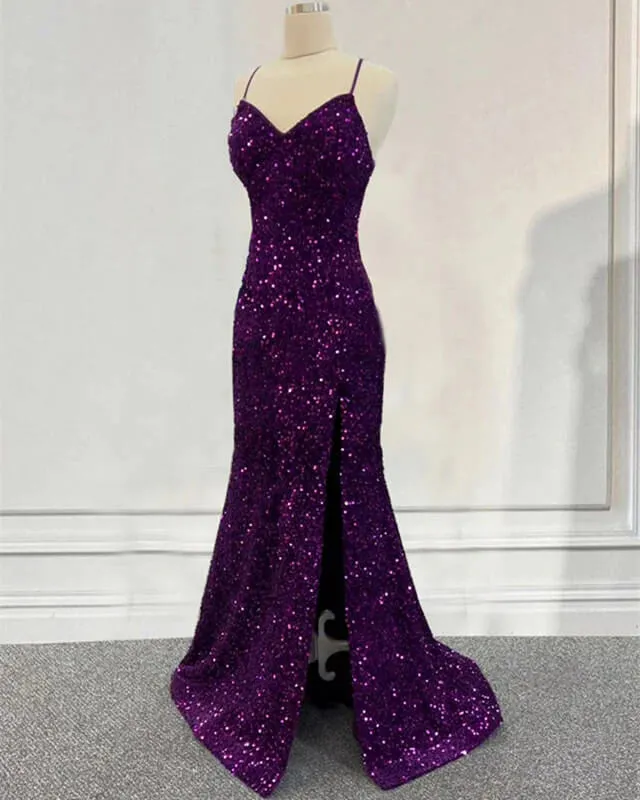 Cheap Dark Purple Prom Dress Sequin Mermaid Formal Evening Dress Split sold by My Chic Dress