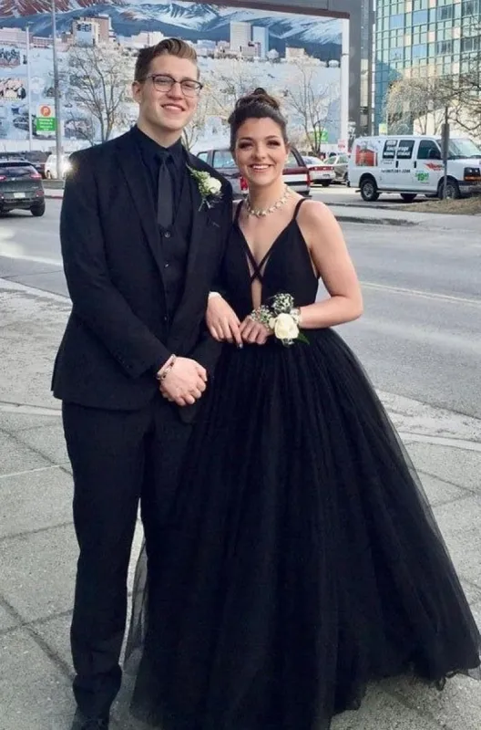 Simple Gothic Wedding Dress Black Tulle Princess Prom Dresses Sleeveless sold by My Chic Dress