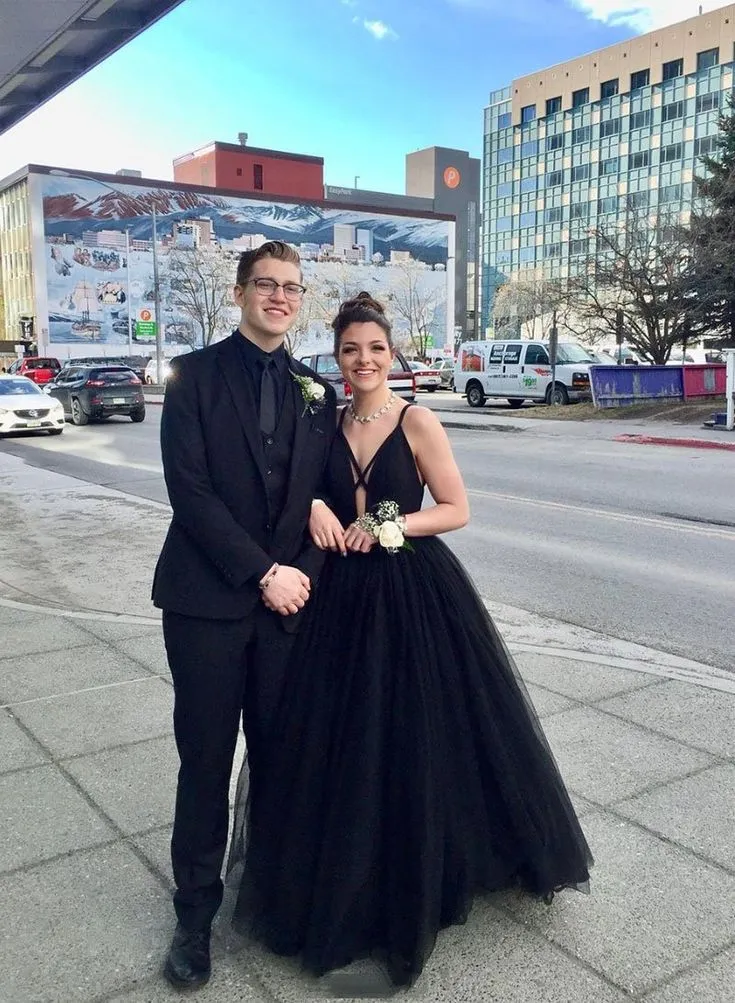 Simple Gothic Wedding Dress Black Tulle Princess Prom Dresses Sleeveless sold by My Chic Dress product image thumbnail 3