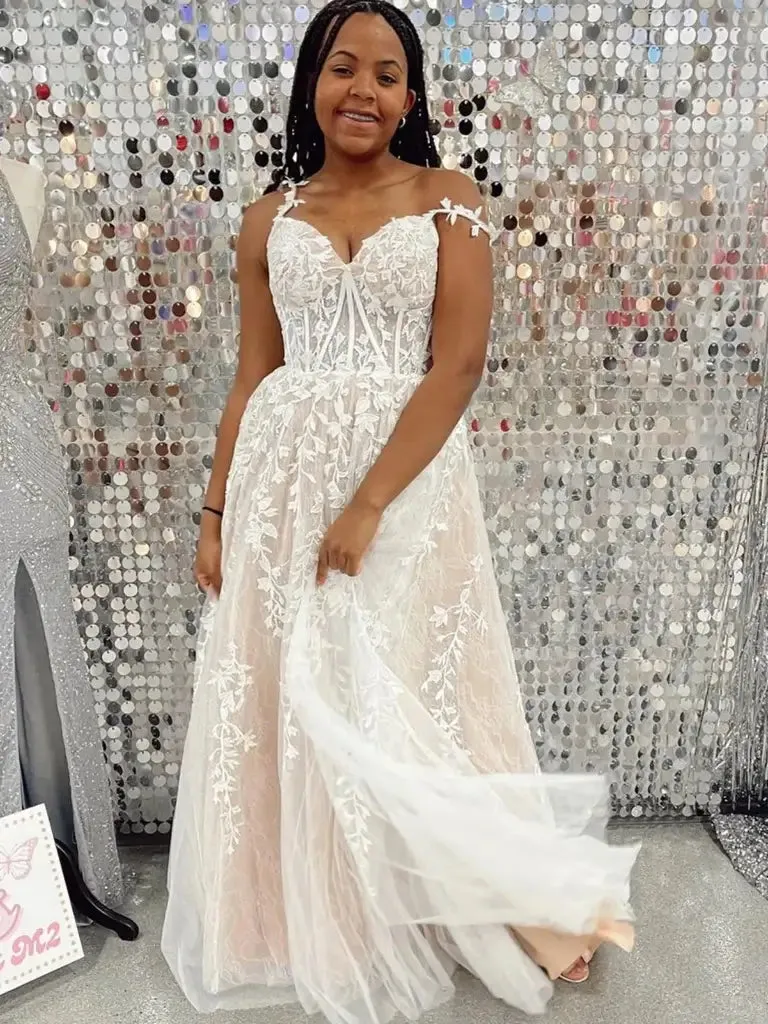 2025 Champagne Prom Dresses Long Lace Formal Evening Dresses A Line sold by My Chic Dress