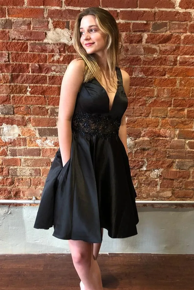 Black Short Homecoming Dress V-Neck Hoco Dress with Pockets sold by My Chic Dress
