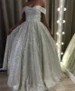 Shiny Silver Sequin Wedding Dresses Off the Shoulder Country Garden Bridal Gown sold by My Chic Dress