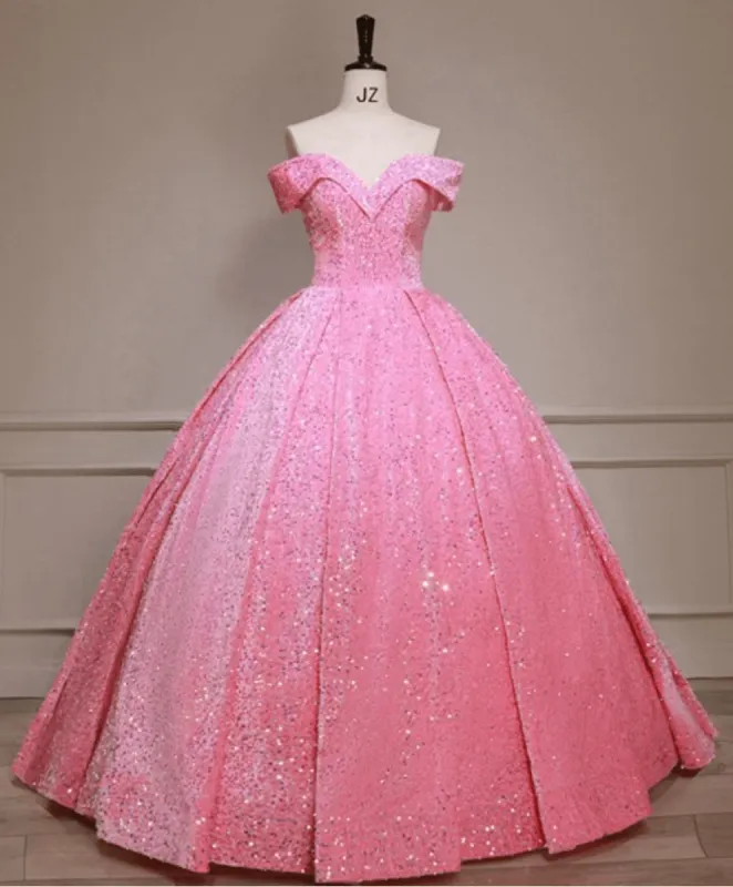 New Hot Pink Quinceanera Dresses Sequin Off The Shoulder Ball Gown Wedding Dress sold by My Chic Dress