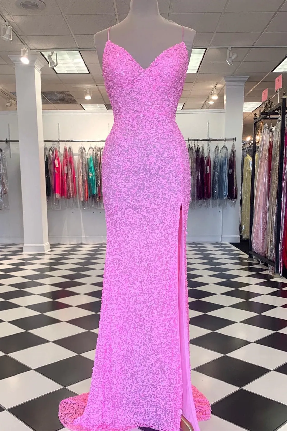 Purple Sequins Mermaid Prom Dress Slit Long Evening Gown Sleeveless sold by My Chic Dress product image thumbnail 4