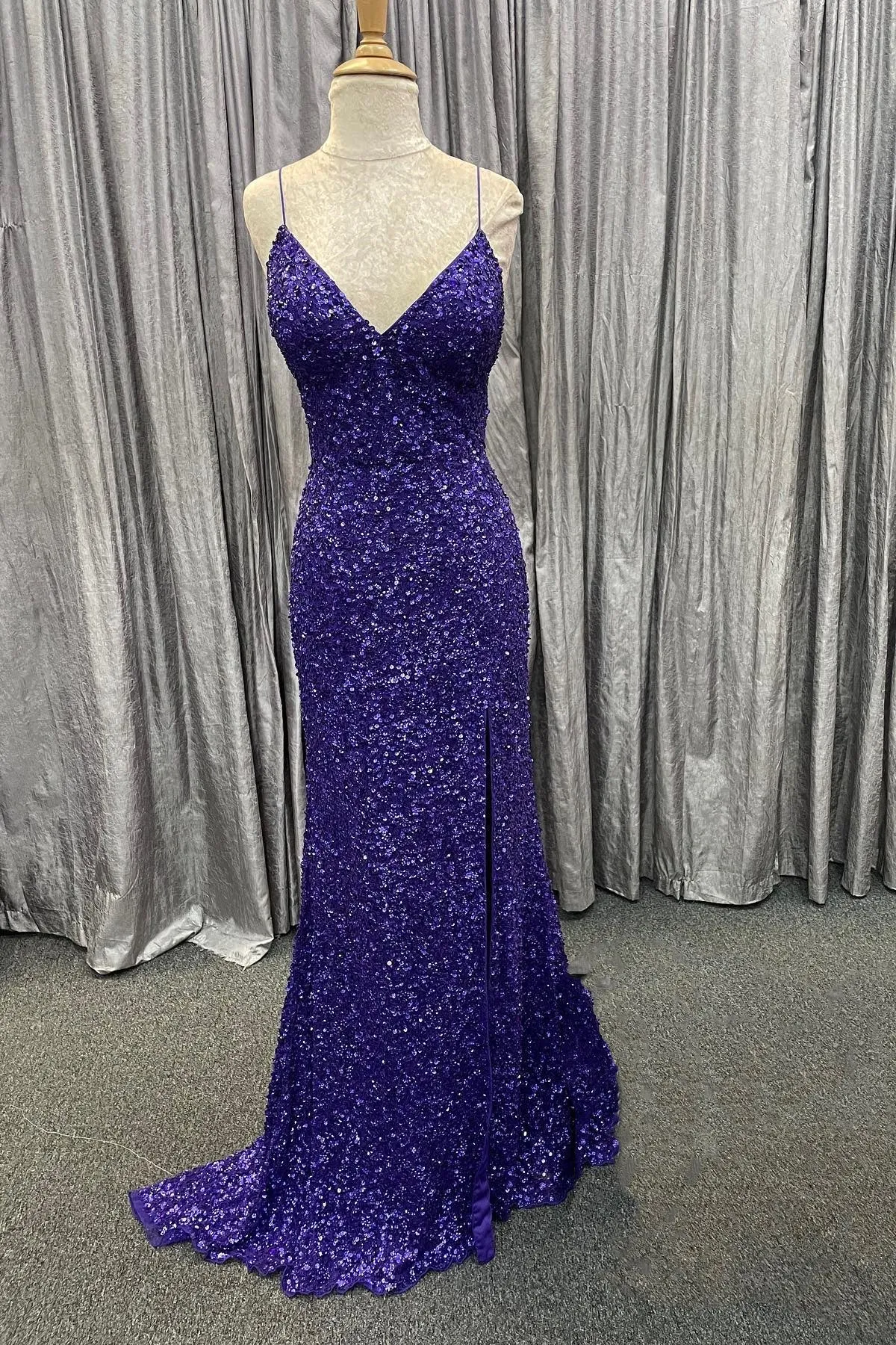Purple Sequins Mermaid Prom Dress Slit Long Evening Gown Sleeveless sold by My Chic Dress product image thumbnail 3