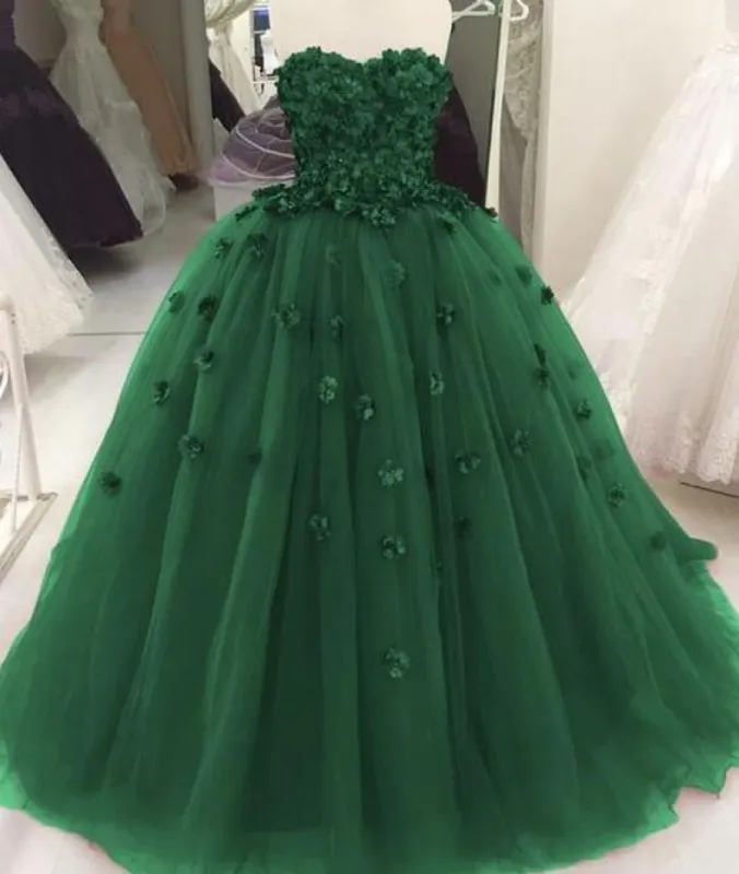 Sweetheart Tulle Green Quinceanera Dresses With Flowers Wedding Gowns sold by My Chic Dress