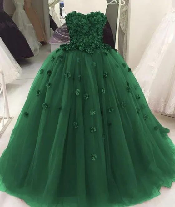 Sweetheart Tulle Green Quinceanera Dresses With Flowers Wedding Gowns sold by My Chic Dress