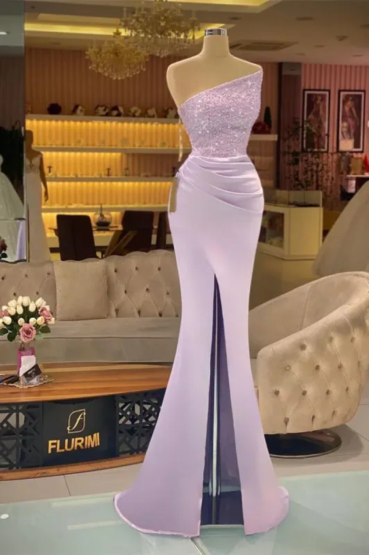 Sequins Formal Dresses Light Purple Mermaid Prom Dress Long Slit Strapless sold by My Chic Dress