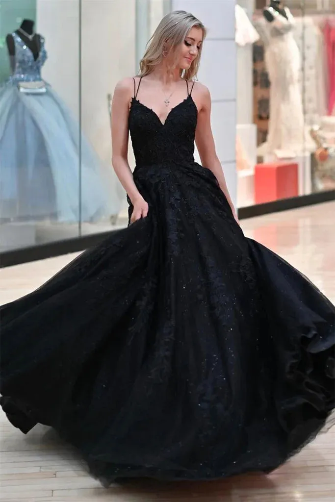 A Line Black Lace Prom Dress 2025 Long Gothic Wedding Dresses sold by My Chic Dress