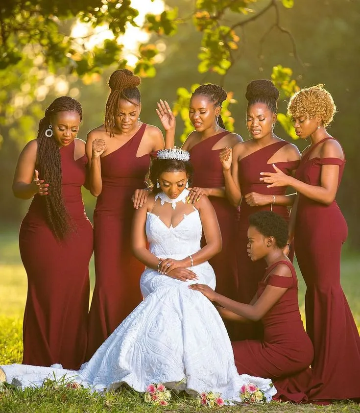 Hot Off Shoulder Long Bridesmaid Dress Burgundy Mermaid Wedding Party Dresses sold by My Chic Dress product image thumbnail 3