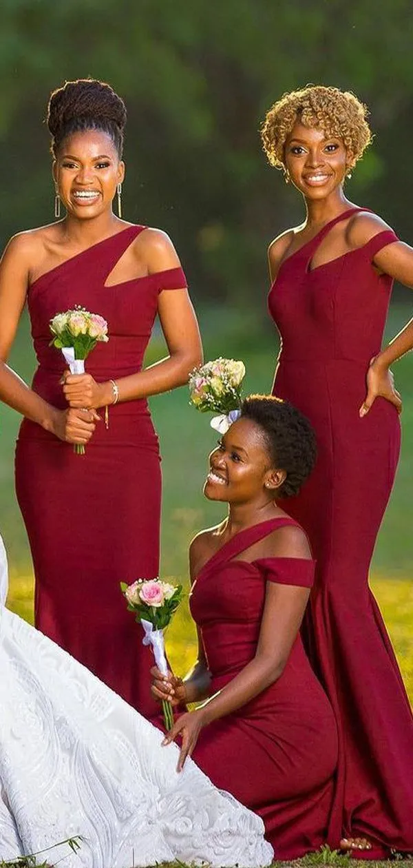 Hot Off Shoulder Long Bridesmaid Dress Burgundy Mermaid Wedding Party Dresses sold by My Chic Dress product image thumbnail 2