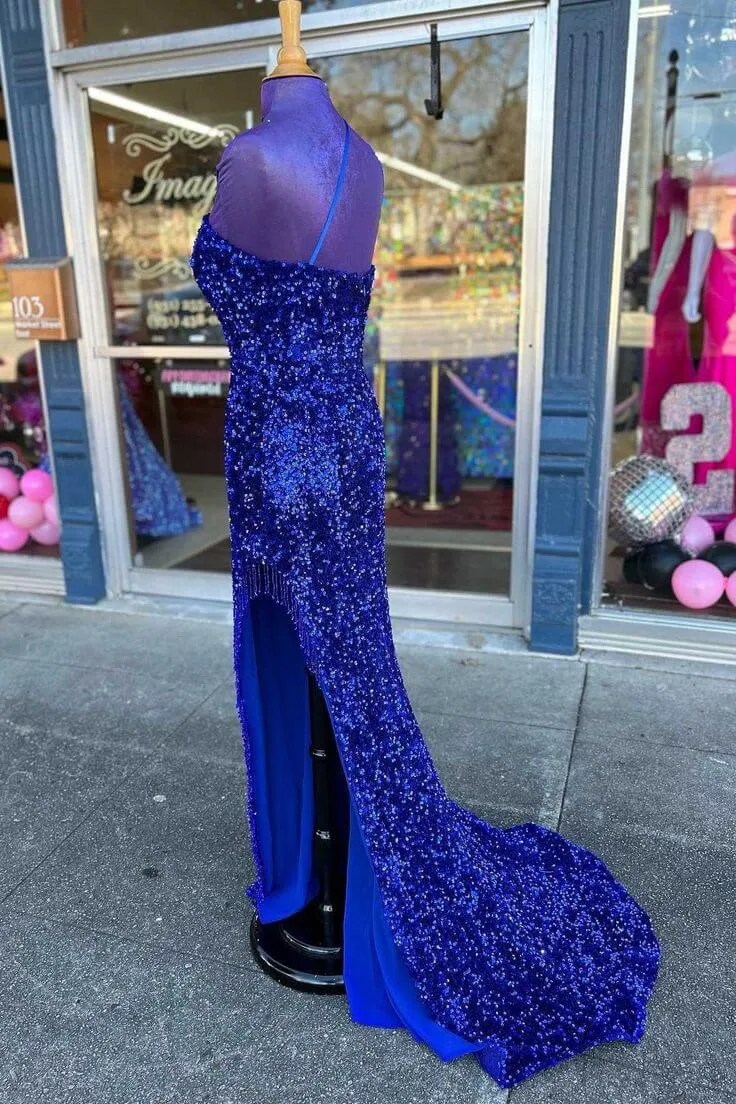Long Sequin Prom Dress Royal Blue Formal Dresses One-Shoulder sold by My Chic Dress product image thumbnail 2