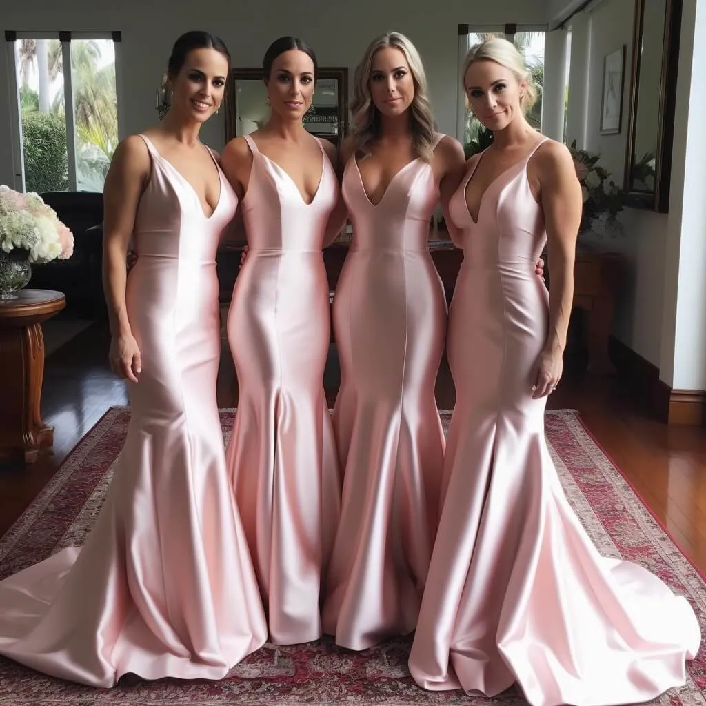 Cheap Long Pink Bridesmaid Dresses Mermaid V Neck Wedding Party Dress sold by My Chic Dress product image thumbnail 2