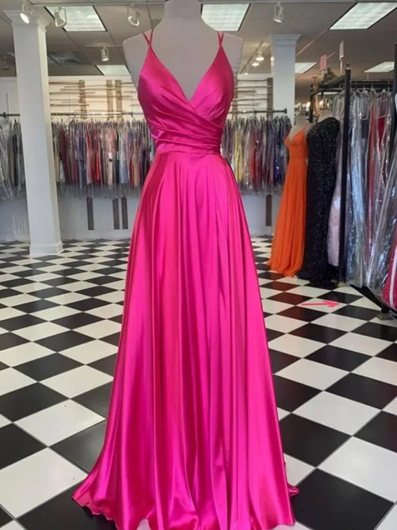 Fuchsia Long Prom Dresses Magenta V Neck Sleeveless Evening Gown UK sold by My Chic Dress product image thumbnail 2