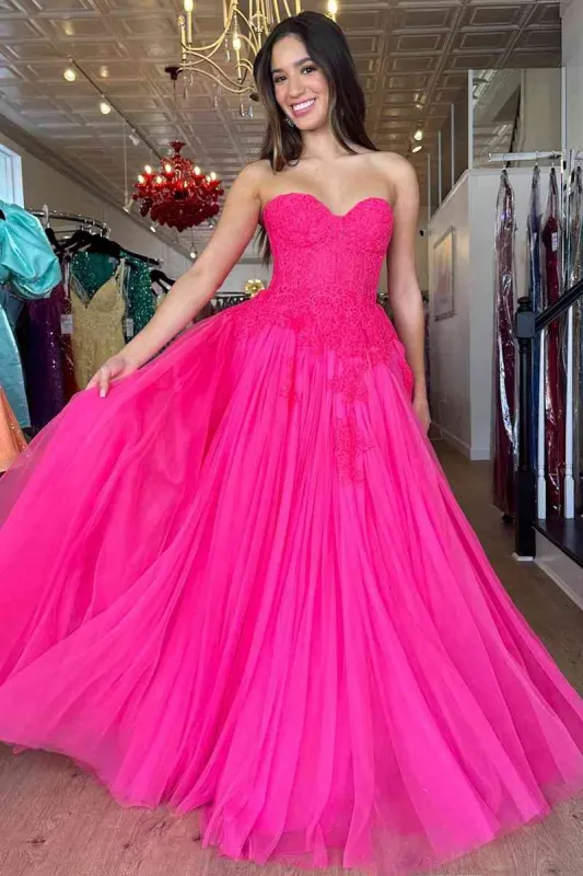 2025 A-Line Hot Pink Prom Dresses Long Evening Dress Sweetheart with Appliques sold by My Chic Dress