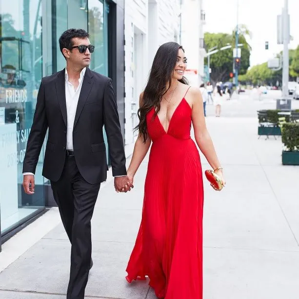 Red V Neck Long Maxi Dress Black Tie Wedding Guest Dress sold by My Chic Dress