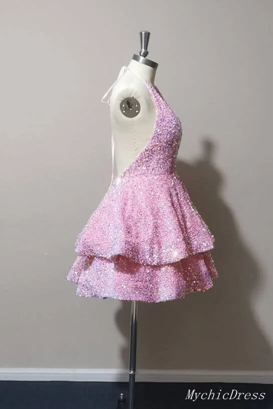 Sparkly Halter White Sequin Cocktail dresses 2025 Tiered Prom Dresses sold by My Chic Dress product image thumbnail 5