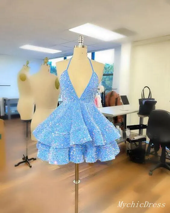 Sparkly Halter White Sequin Cocktail dresses 2025 Tiered Prom Dresses sold by My Chic Dress product image thumbnail 3