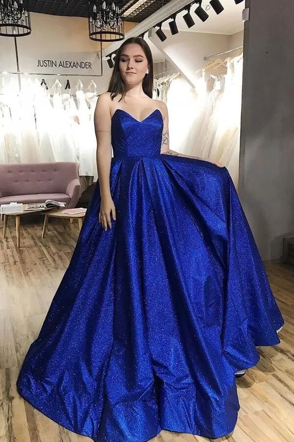 Sweetheart Shiny Sequin Prom Dresses Royal Blue A Line Evening Dress UK sold by My Chic Dress product image thumbnail 2