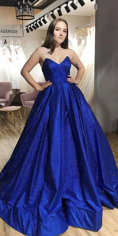 Sweetheart Shiny Sequin Prom Dresses Royal Blue A Line Evening Dress UK sold by My Chic Dress