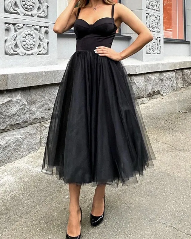 Tea Length Sweetheart Corset Tulle Little Black Dresses For Wedding Guest sold by My Chic Dress product image thumbnail 2