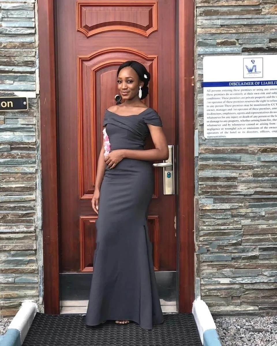 Mermaid Dark Gray Bridesmaid Dresses Cap Shoulder Pleat Wedding Party Dress sold by My Chic Dress product image thumbnail 3