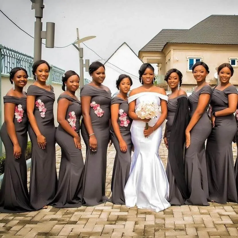 Mermaid Dark Gray Bridesmaid Dresses Cap Shoulder Pleat Wedding Party Dress sold by My Chic Dress