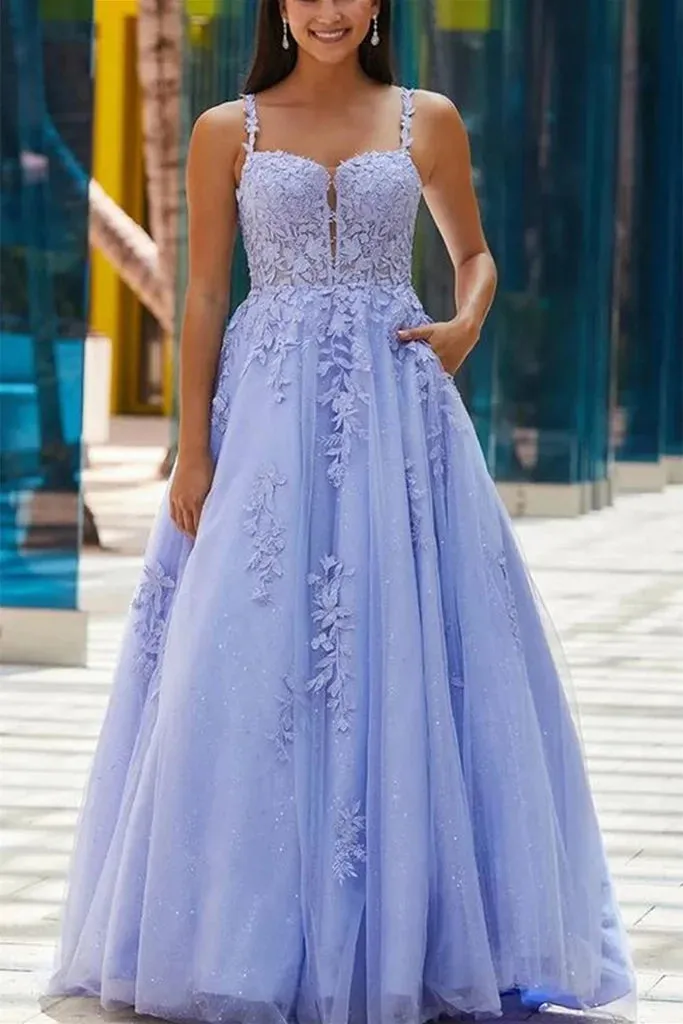 Long Lace Prom Dresses 2025 with Pockets V Neck Cheap Formal Evening Dresses sold by My Chic Dress