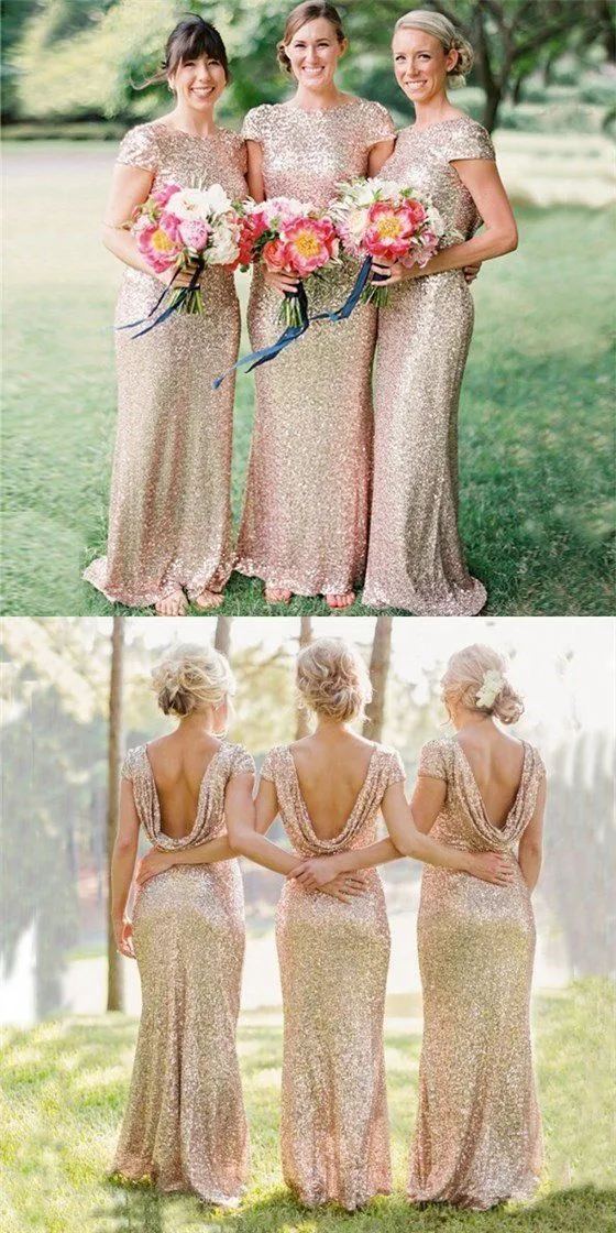 Metallic Rose Gold Bridesmaid Dress Sequin Wedding Guest Dresses with Sleeves sold by My Chic Dress product image thumbnail 4