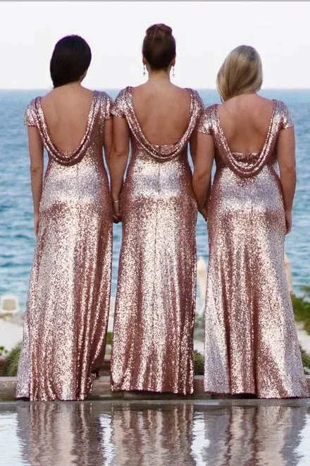 Metallic Rose Gold Bridesmaid Dress Sequin Wedding Guest Dresses with Sleeves sold by My Chic Dress product image thumbnail 3